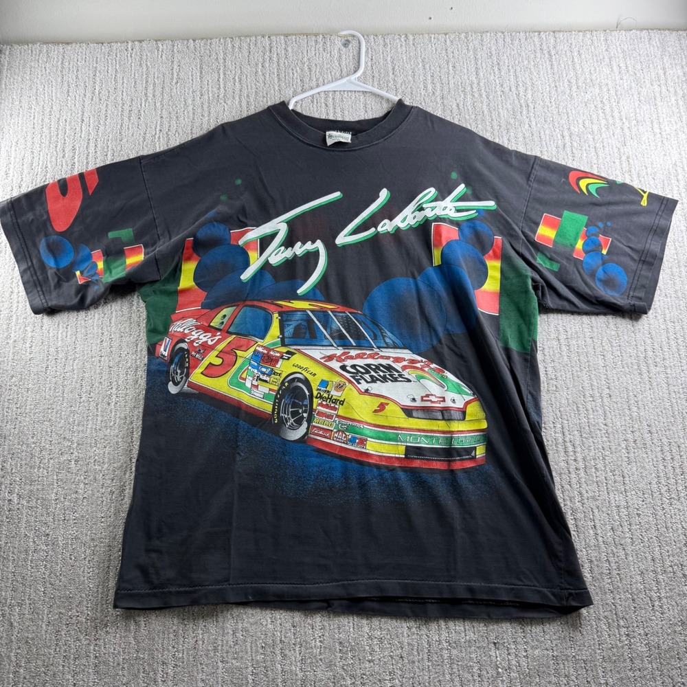 VTG 1995 NASCAR AOP T Shirt Terry Labonte Mens Size XL Black READ